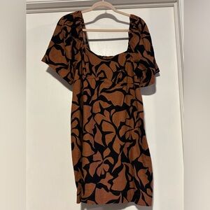 a new day Black and Brown Leaf Pattern Mini Dress